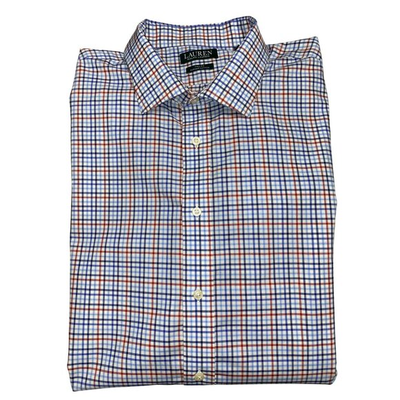 Lauren Ralph Lauren Mens Tall Fit Supima Cotton Button-Down Plaid Shirt 18.5 36/ - Picture 1 of 8